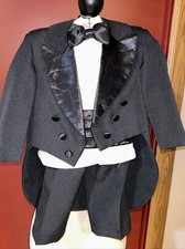 Vtg Toddler Tuxedo 5 Piece Set Cummerbund Tie Jacket wTails Shirt Pants Sz 1 USA