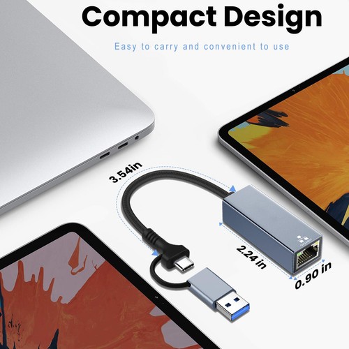 USB 3.0 to Ethernet Adapter with USB C to RJ45 Gigabit LAN 1000 Mbps Wired Ne... - Picture 5 of 9