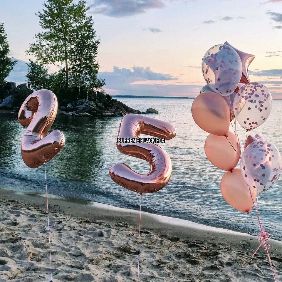 Globos con letras de aluminio grandes de 40" número globo flotador helio plata oro rosa intenso Foto 4 de 4