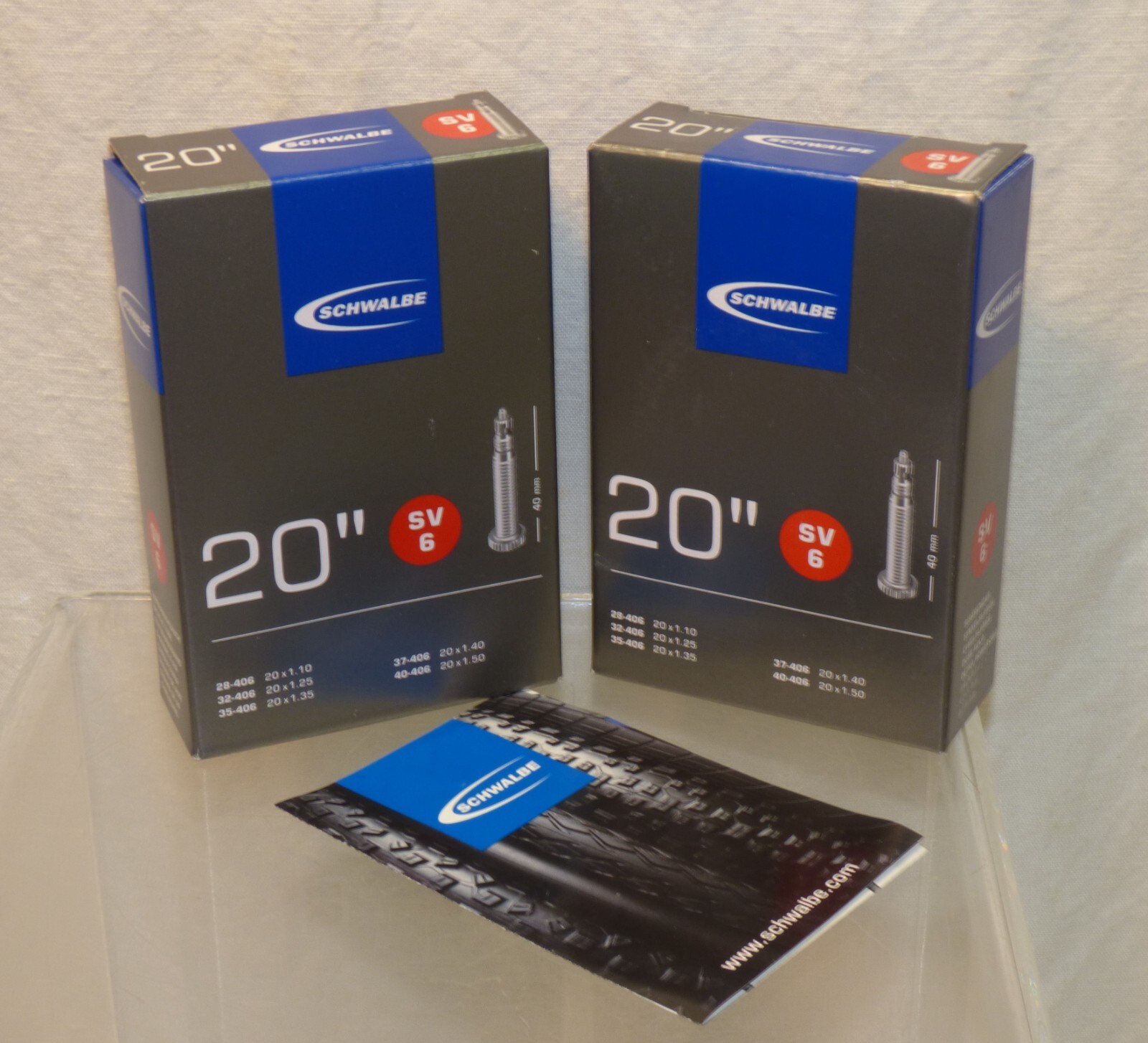 Lot 2 NEW Schwalbe 20 x 1.1-1.5 SV6 Tire Tubes 28-406 BMX Bi
