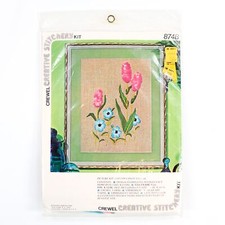 Vtg Crewel Kit Creative Stitchery Bright Floral 1970s Flowers 874B 9x12 Sealed