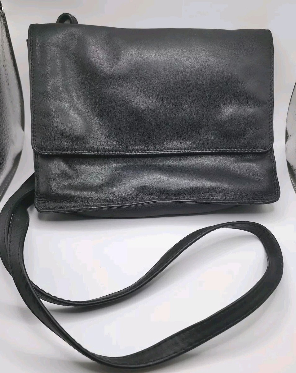 Vintage Derek Alexander dal Black Leather Cross Body Organizer