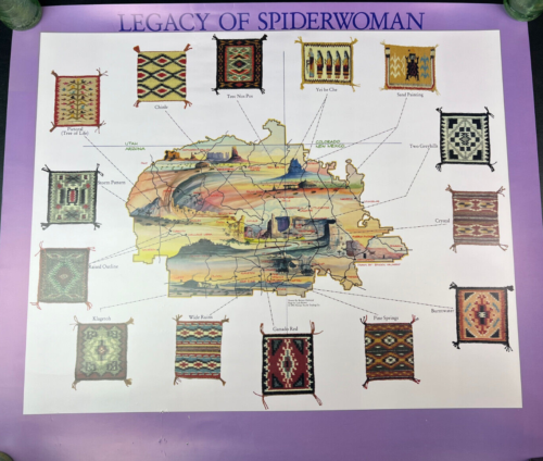 Affiche d'art Navajo Dine carte des motifs de tapis Legacy of Spiderwoman amérindienne - Photo 1 sur 8