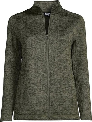 Lands End Women's Full Zipper Sweater Fleece Jacket Forest Moss/olive Heather S