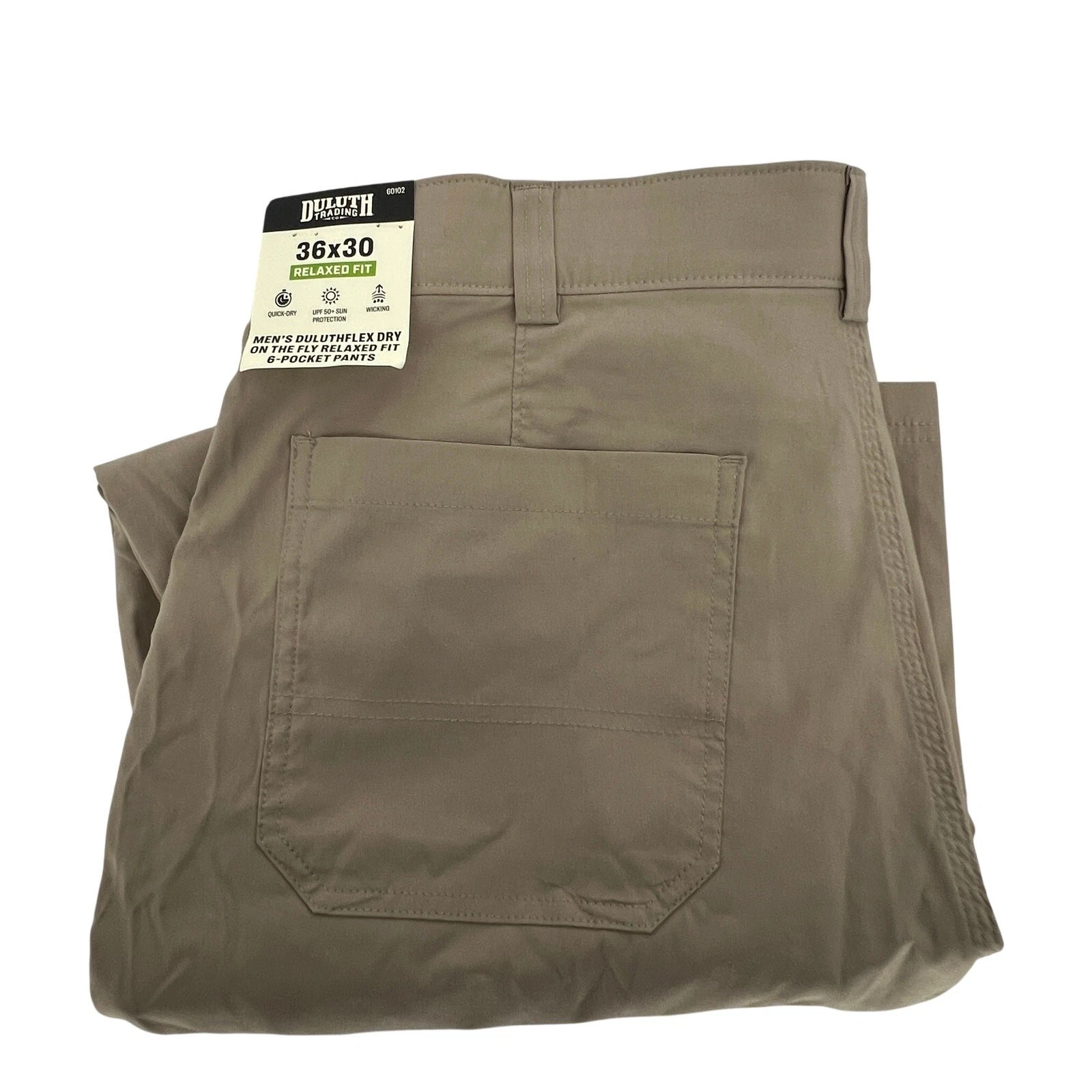 NWT Duluth Trading Flex Dry On The Fly Relaxed Fit Flat Pants Mens 36X30 Beige