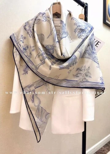 Sallys 70% Cashmere & 30% Silk Wrap Scarf Unicorn Print Double Face Shawl 53"