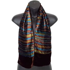 French Luxury Velvet Silk Blend Striped Scarf Shawl Old Money Coquette