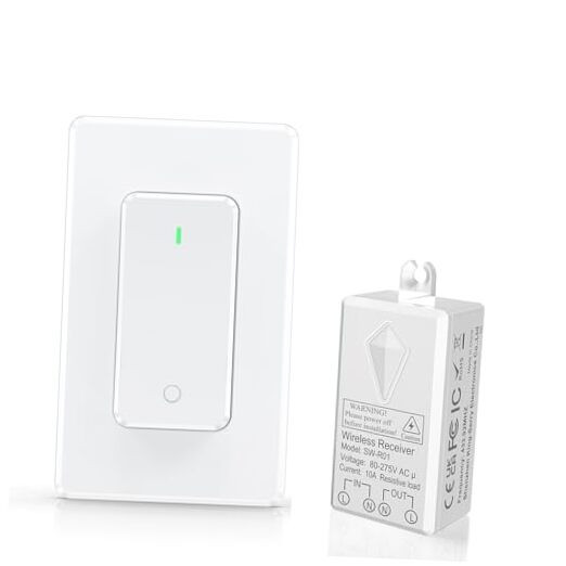 Wireless Light Switch and Receiver Kit, Detachable Remote Control Wall Switch