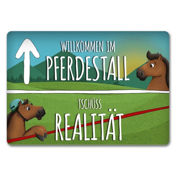 Willkommen Im Pferdestall FußMatte Randlos Mit Pferdemotive Motiv FußMatte-image