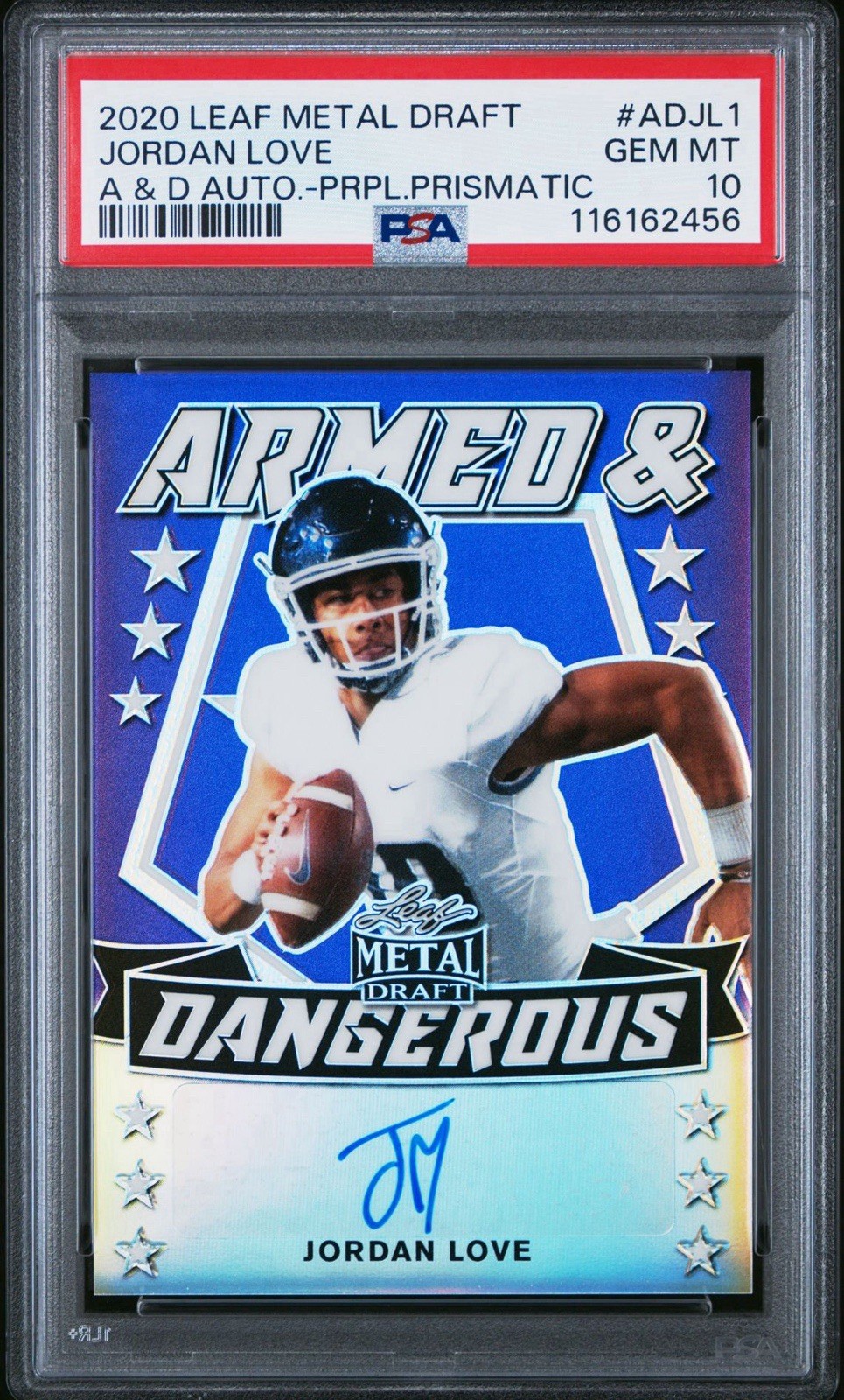 Jordan Love Leaf Metal Draft Armed & Dangerous Autographs #ADJL1 Purple Mojo