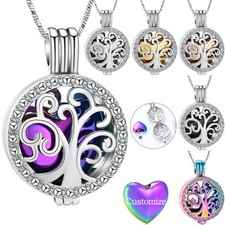 Tree of Life Round w. Heart Urn Pendant Memory Necklace for Cremation Ashes Gift
