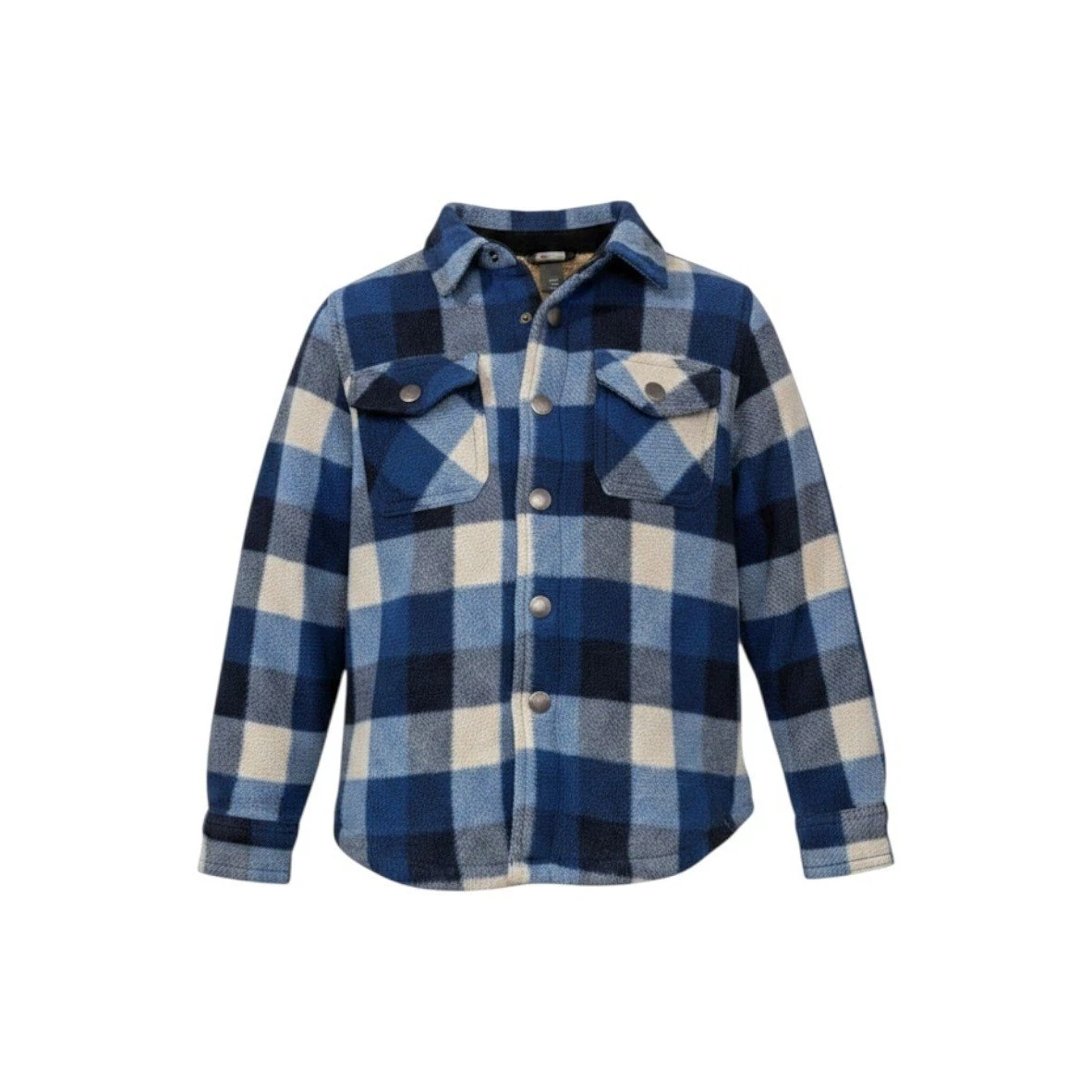 Eddie Bauer Kids Plaid Fleece Lined Shirt Jacket Blue Cream Size 6/7