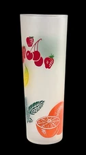 Vintage Federal MCM Frosted Fruit Tom Collins Glass Tumbler Barware 1950s Vivid