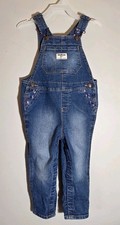 Oshkosh Bgosh Overalls Girls 24M Denim Jean Daisy Accents Snap Legs Stretch