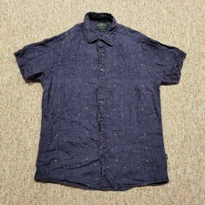 Rodd  Gunn Shirt Mens Medium Blue Linen Embroidered Sports Fit Woven Italy