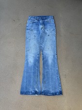 Vintage 70  s Levi  s 646 Orange Tab Bellbottom Flare Faded Denim Jeans Size 28x31
