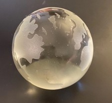 Heavy Crystal Glass Etched Frosted Clear Earth 3" Globe World Sphere Paperweight