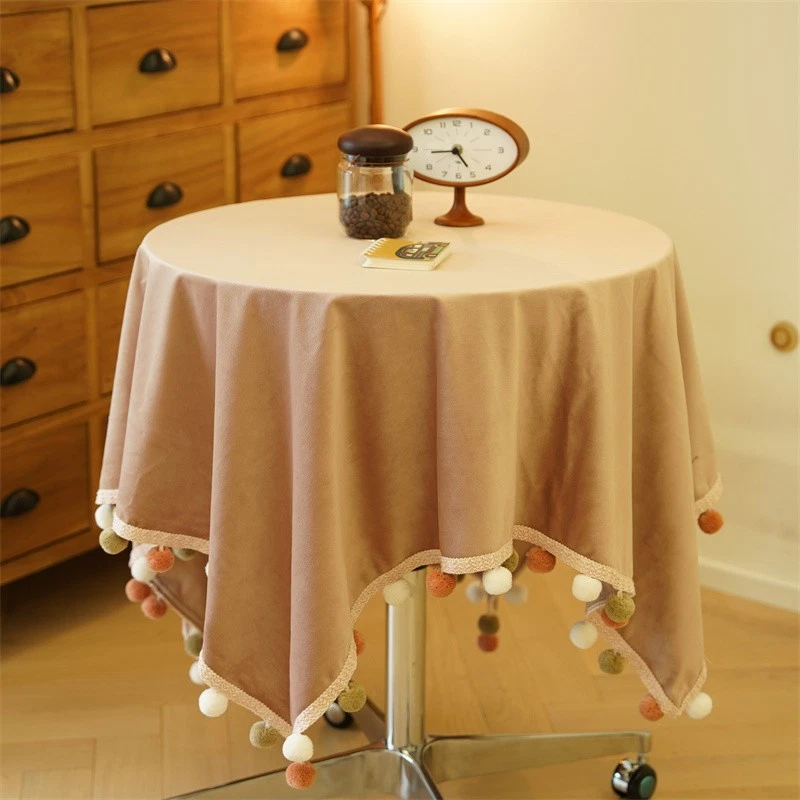 1X Samt Tischdecke mit Fransen Spitzenrand Kaffee Tischtuch Schrank Tischdecke - Bild 2 von 4