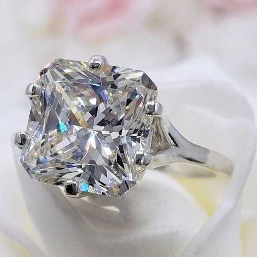 5.30 Ct Certified Asscher Cut Natural White Diamond Ring VVS1 White Gold Finish