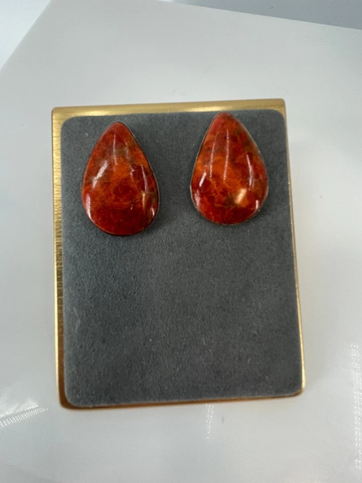 Jay King Earrings Coral Color & Sterling DTR 925 + Unbranded Red Stone Necklace - Image 2 of 4