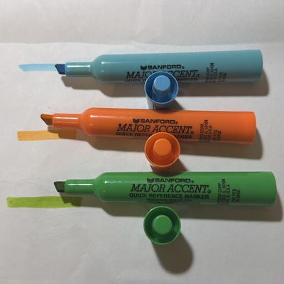 #ad Vintage Sanford Major Accent Highlighters Set Broad Point Dk Blue Lt Blue Orange $21.99