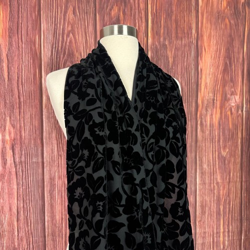 Swee Lo Vintage Velvet Floral Scarf Black Silk Blend Fringe - Picture 3 of 8