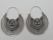Silver Tone Boho Hoop Earrings With Beautiful Embellishments