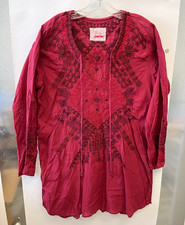 Johnny Was Embroidered Tunic Top Size XL Red Long Sleeve Blouse 301-DS00