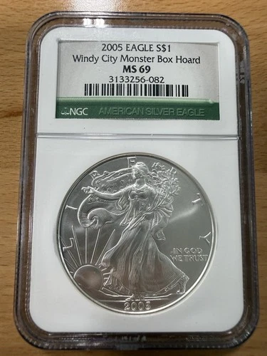 ⭐️2005 Silver American Eagle $1 Windy City Monster Box Hoard MS-69 NGC ⭐️