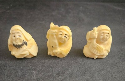 Three Vintage Japanese Hand Carved Netsuke 