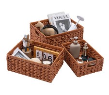 Set of 3 Wicker Storage Baskets, Decorative Baskets With Built-in Handles, Mu...