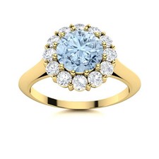 Crown Chakra Round Aquamarine Halo Ring Jewelry 925 Sterling Silver