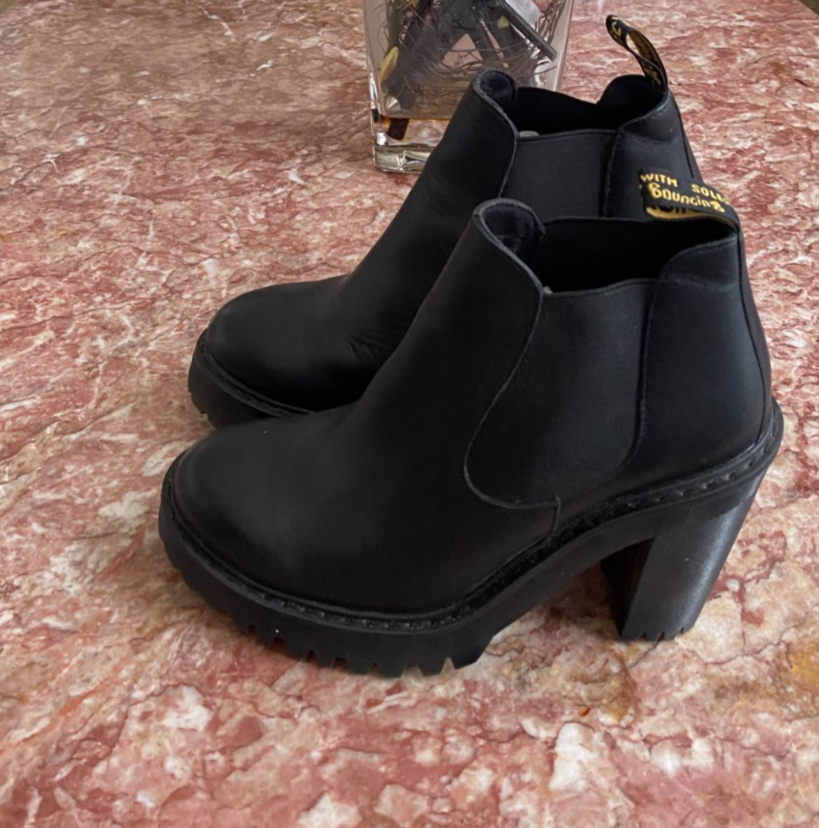 靴 Dr.Martens HURSTON 24cm UK5 Dr. Martens Women Hurston Black Leather Heel Chelsea Ankle Boots
