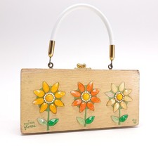 Enid Collins Of Texas 1960  s Wood Box Purse "mira flores" Boho Vintage Handbag