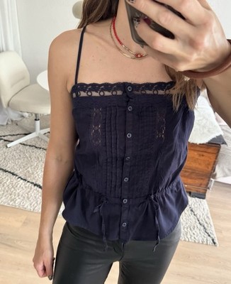 Brandy Melville Y2K Top dunkelblau Spitze XS
