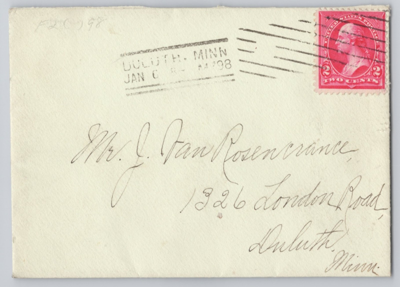 Duluth, Minn, 2c Washington Stamp Envelope, Wax Seal Jan 6 Postmark