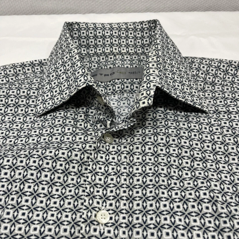 Etro Mens White & Black Geometric Cotton Long Sleeve Button Down Top Sz 40 (M) - Image 2 of 4
