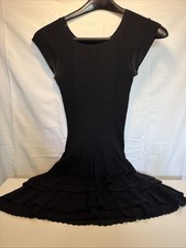 Ralph Lauren Rugby Y2K Black Ribbed Knit Tiered Ruffle Dress XS Silk Blend