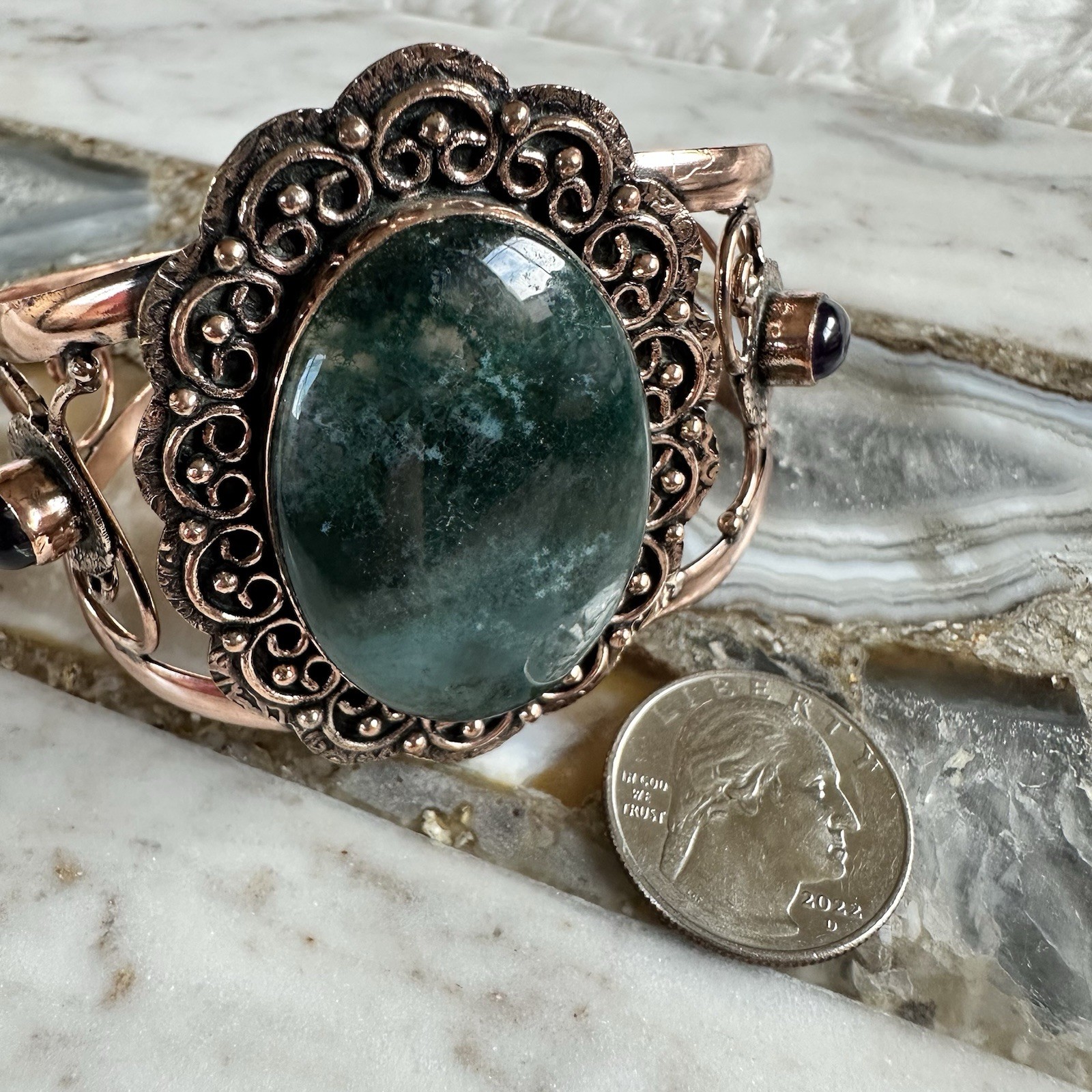 Handmade Copper Stone Statement Bracelet Vintage … - image 2