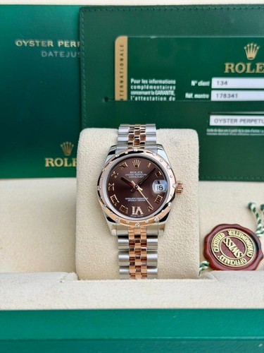 Rolex Datejust 31 Chocolate Roman Diamond VI Domed Jubilee Preowned 2011 178341