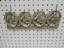 CAST IRON  ANTIQUE WHITE FINISH FOUR HORSES IN HORSE SHOE COAT HOOK (4 HOOKS)