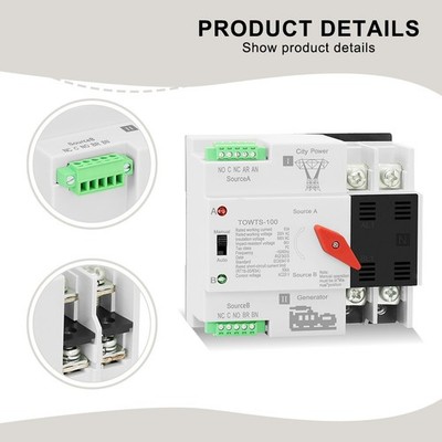 Dual Source Transfer Switch Automatic Manual 100 Amp for Multiple Power Use