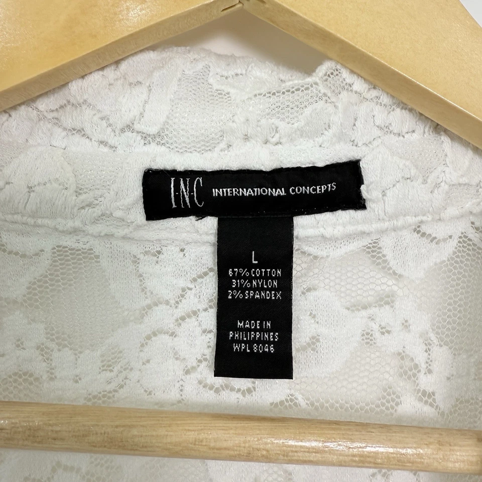 Blazer de encaje floral transparente para mujer talla L blanco ligeramente recortado cabaña jardín Foto 4 de 4