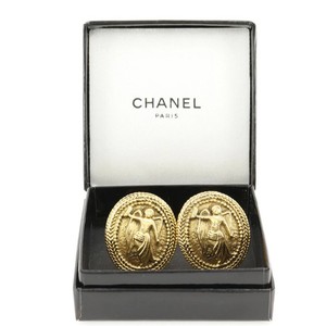 Authentic CHANEL Angel Oval Earrings Gold Plated Clip-on Vintage with Box Authentic