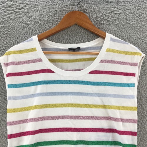 Talbots Sleeveless Sweater Knit Top Womens Small Petite White Metallic Striped - Picture 2 of 13