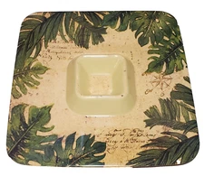Beautiful Tropical Chip Veggies Crackers & Dip Melamine Serving Dish 12" Square