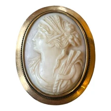 Antique Cameo Brooch Pendant Pin Victorian Edwardian 10K Gold Angel Skin Coral