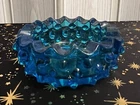 Fenton - Blue Glass Hobnail Ashtray Trinket Dish 3.5" - Stamped