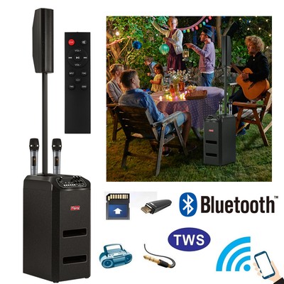 5000W 8 inch Portable Bluetooth Line Array DJ/PA Speaker System w/2 Wireless Mic