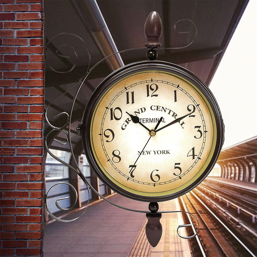 Outdoor Garden Paddington Station Wall Clock Double Sided Hanging